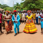 **

"Guinea-Bissau wedding ceremony, traditional dance, colorful clothing, joyful celebration, villagers participating."

**