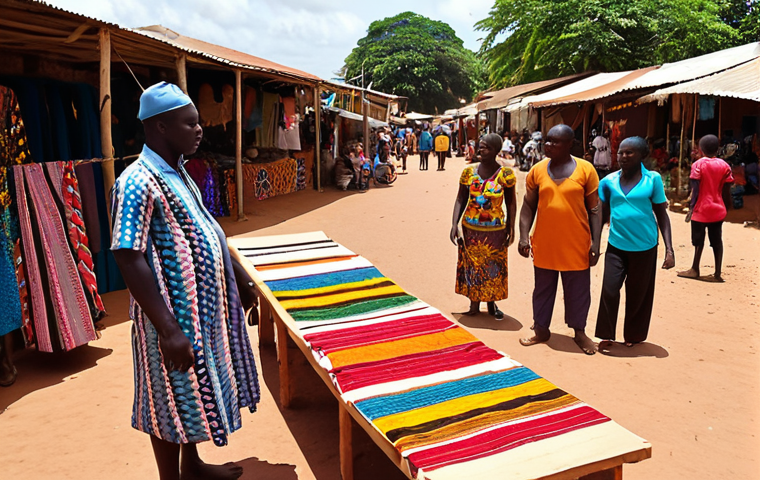 **A vibrant marketplace in Bissau, Guinea-Bissau, showcasing local crafts, fabrics, and fresh produce.  People are interacting, showcasing the city's lively culture.  Warm, sunny lighting.** (This prompt emphasizes the cultural aspect of Bissau)