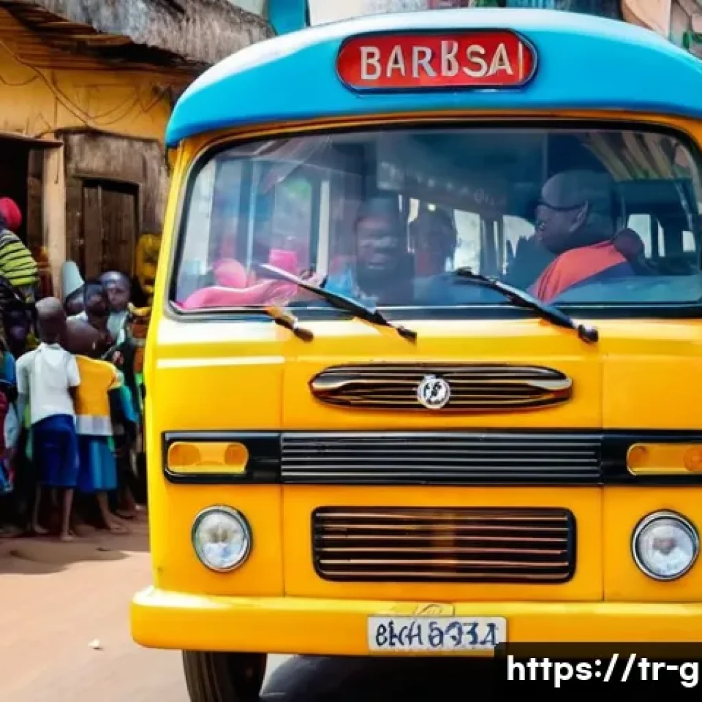 기니비사우에서 교통비와 이동 수단 비교 - **Vibrant Bissau Toca-Toca Ride:** A lively, dynamic shot of a colorful "toca-toca" (minibus) in Bis...